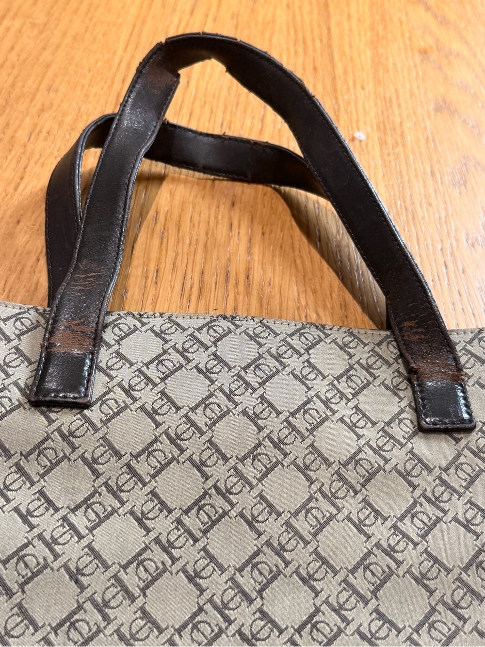 Carolina Herrera Beige and Dark Brown Monogram Tote - Picture 8 of 9